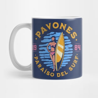 Vintage Pavones, Costa Rica Surfer's Paradise // Retro Surfing 1980s Badge Mug